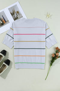 KaleaBoutique Comfortable Colorblock Striped Half Sleeve Drop Shoulder Sweater - KaleaBoutique.com