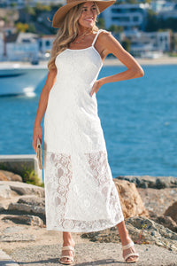 KaleaBoutique Stylish Tie Spaghetti Straps Floral Lace Overlay Long Dress - KaleaBoutique.com