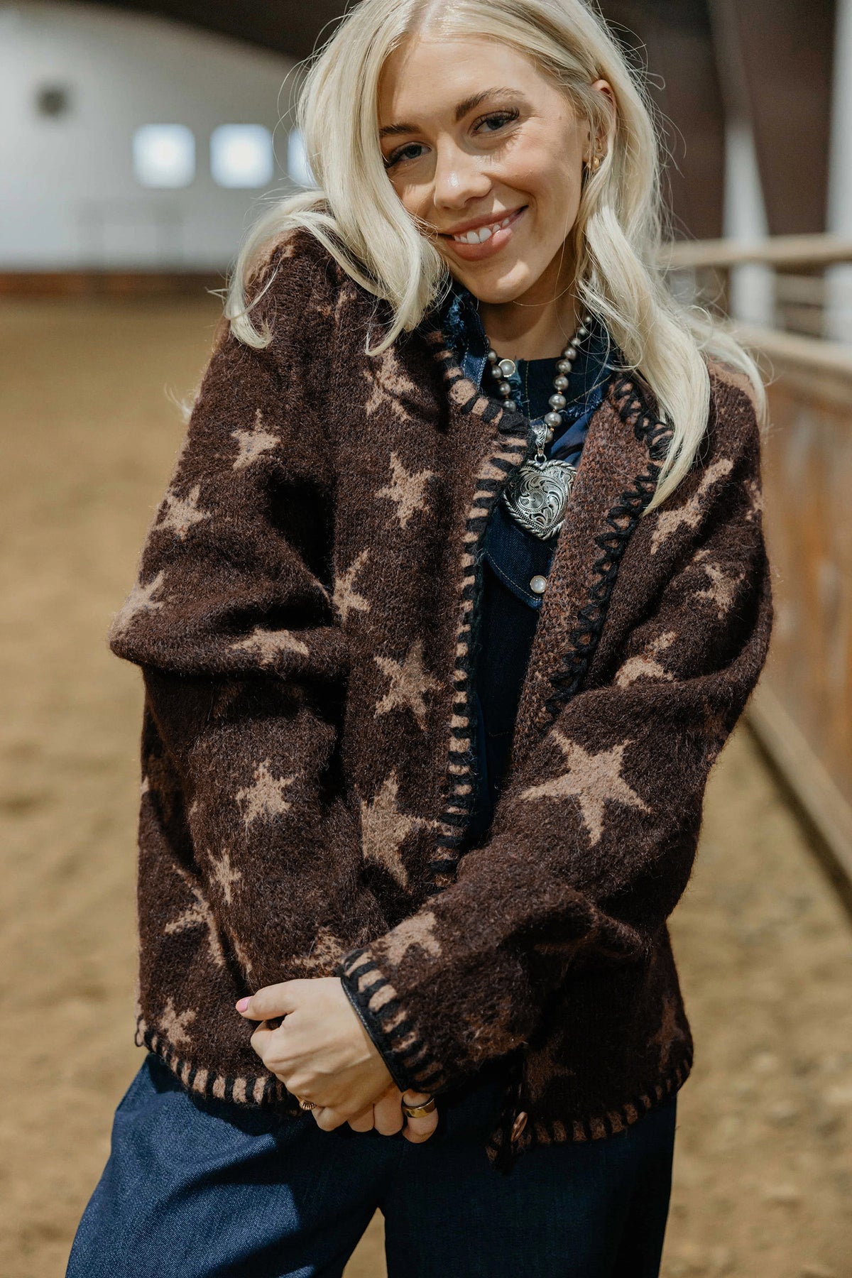 KaleaBoutique Stylish Stars Pattern Colorblock Long Sleeve Shift Cardigan - KaleaBoutique.com