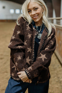 KaleaBoutique Stylish Stars Pattern Colorblock Long Sleeve Shift Cardigan - KaleaBoutique.com