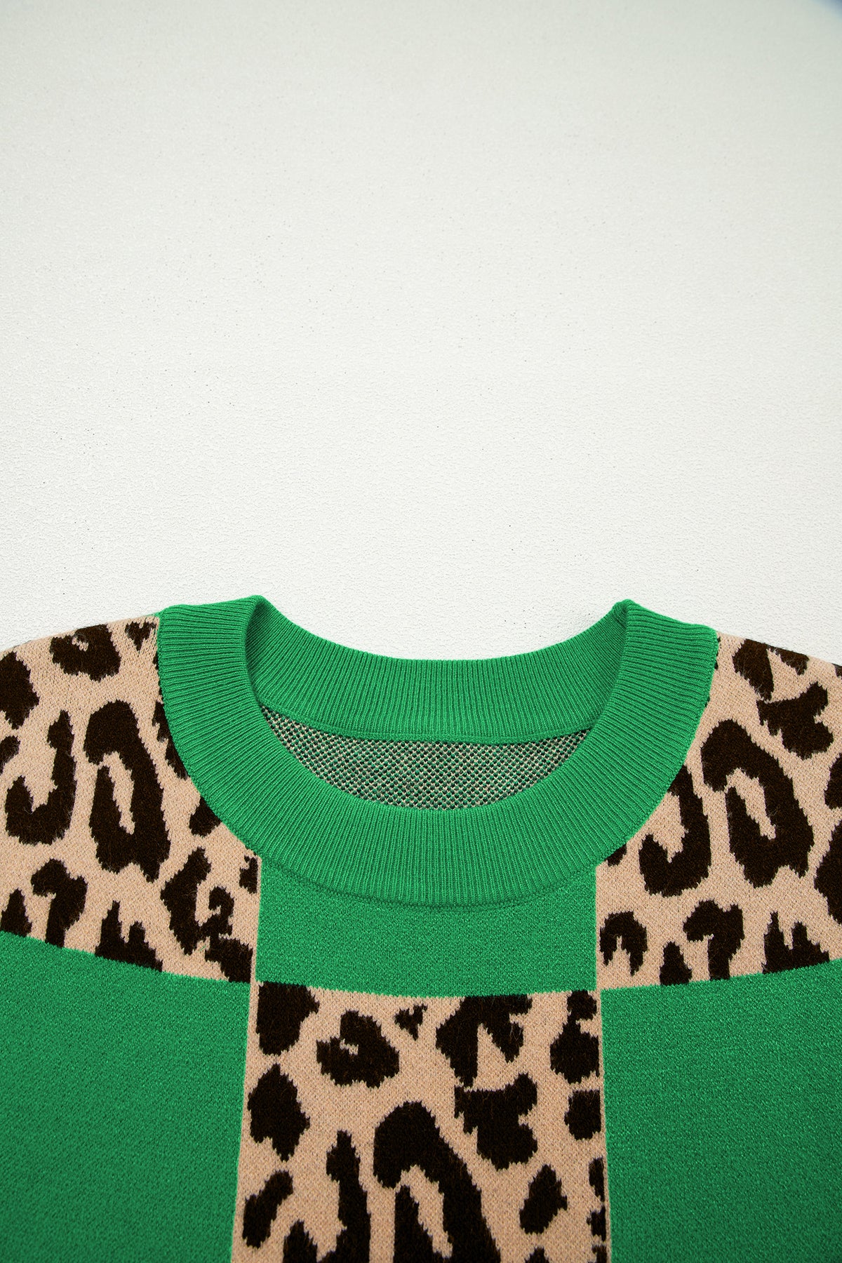 KaleaBoutique Stylish Leopard Checkerboard Short Sleeve Knit Sweater - KaleaBoutique.com