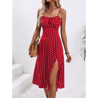 New Polka Dot Print Suspender Dress Summer Sexy Split Long Dresses For Womens Clothing - KaleaBoutique.com