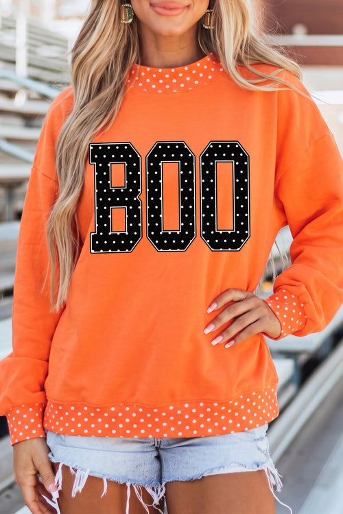 Orange BOO Polka Dot Trim Oversized Halloween Sweatshirt - KaleaBoutique.com