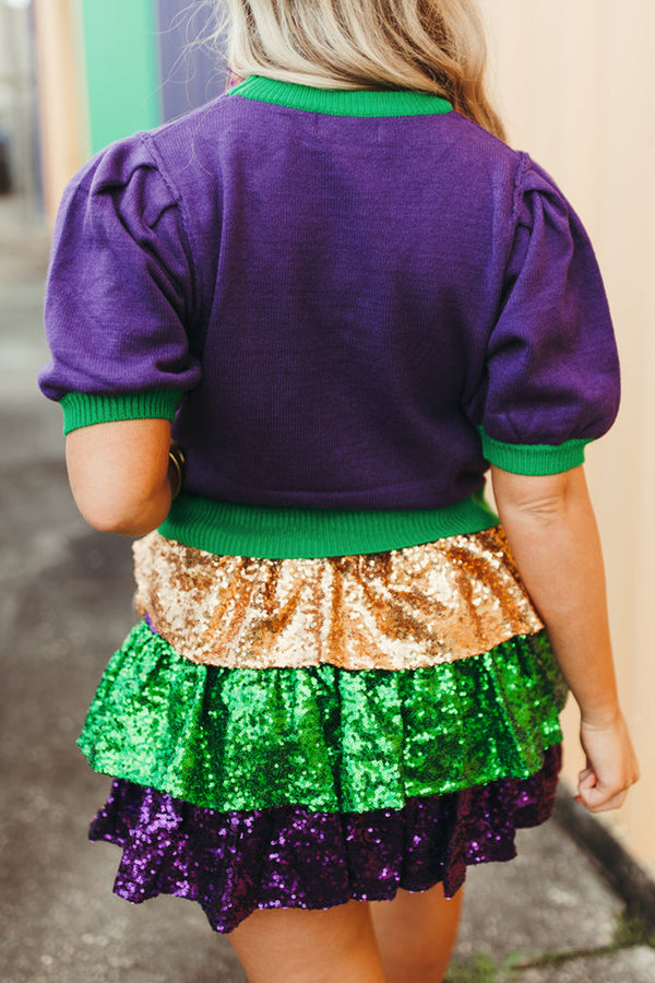 KaleaBoutique Comfortable Mardi Gras Tinsel Graphic Short Sleeve Sweater - KaleaBoutique.com