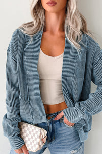 KaleaBoutique Stylish Mineral Wash Exposed Seam Patchwork Knit Open Sweater Cardigan - KaleaBoutique.com