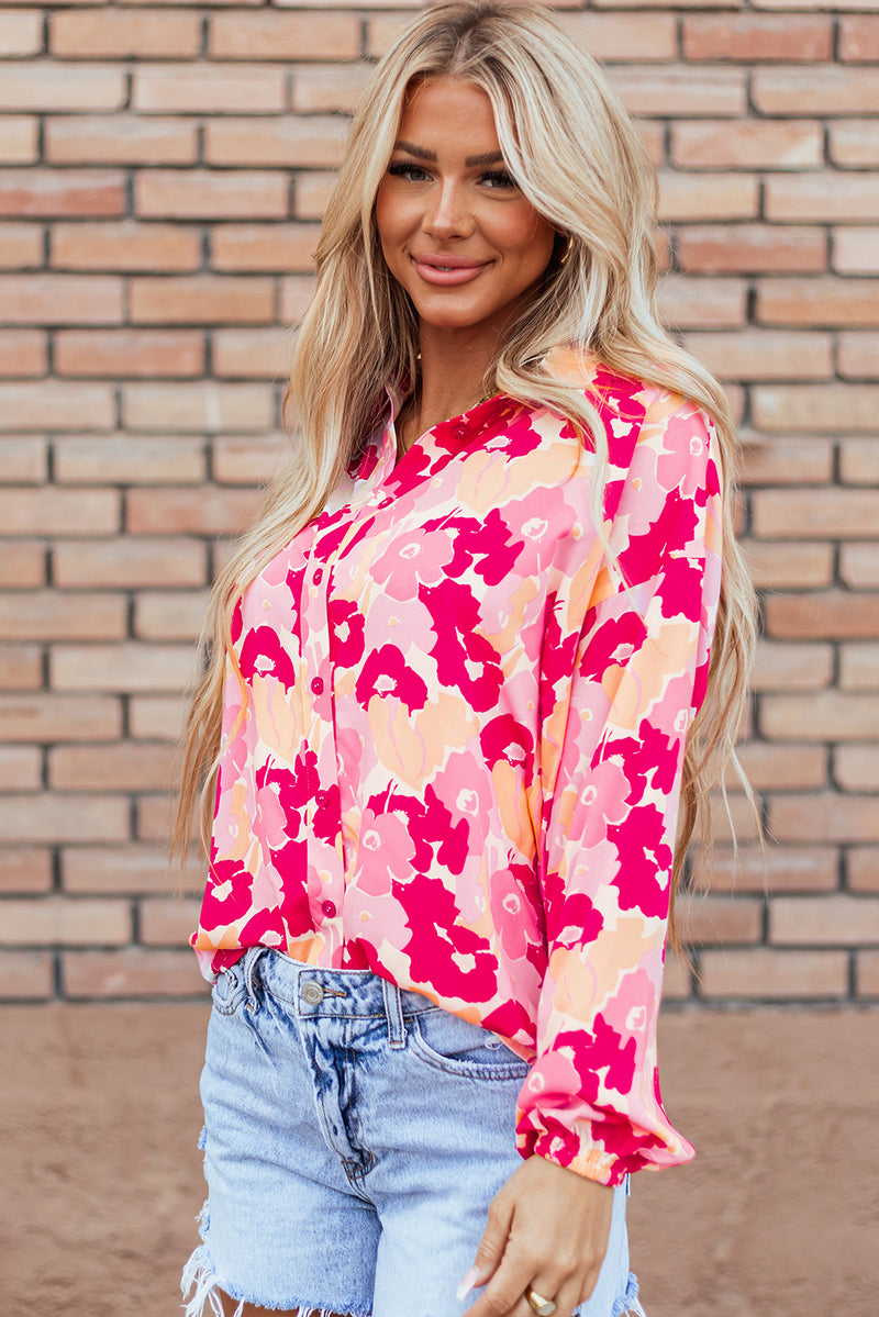 KaleaBoutique Blooming Floral Print Puff Sleeve Buttoned Shirt - KaleaBoutique.com