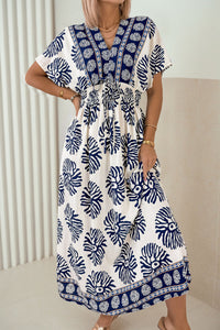 KaleaBoutique Comfortable Boho Floral Print Contrast Patchwork V Neck Dolman Maxi Dress - KaleaBoutique.com
