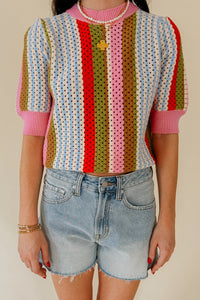 KaleaBoutique Stylish Striped Pointelle Knit Short Sleeve Sweater - KaleaBoutique.com
