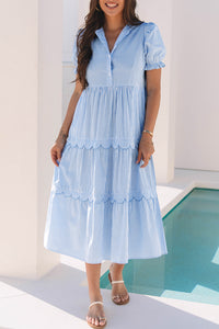 Bubble Short Sleeve Tiered Scallop Long Dress - KaleaBoutique.com