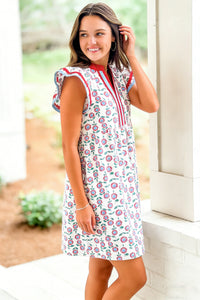 KaleaBoutique Stylish Floral Print Contrast Trim Flutter Sleeve Mini Dress - KaleaBoutique.com