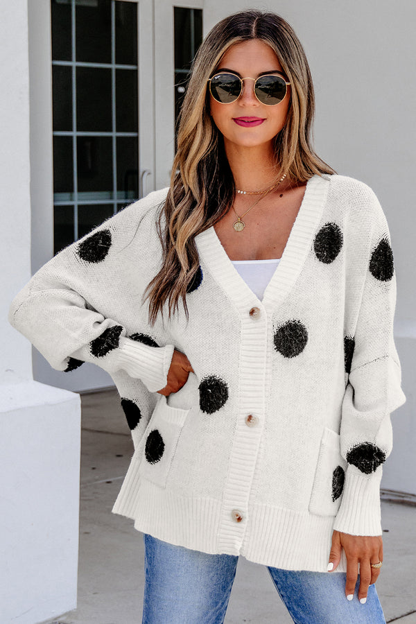 KaleaBoutique Stylish Polka Dot Button Front Oversized V Neck Cardigan - KaleaBoutique.com