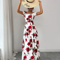 Elegant Vintage Rose-print Puff-sleeve Maxi Dress - KaleaBoutique.com
