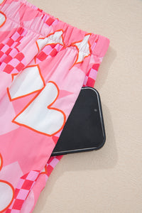 KaleaBoutique Comfortable Heart Print Shirt Style Silky Short Pajama Set - KaleaBoutique.com
