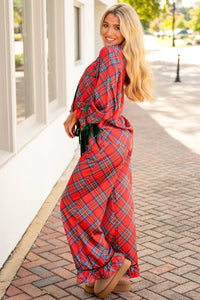 KaleaBoutique Comfortable Christmas Plaid Satin Pajama Set with Contrast Velvet Ties - KaleaBoutique.com