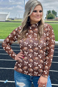 KaleaBoutique Stylish Polka Dot Bow Football Print Long Sleeve Mesh Top - KaleaBoutique.com