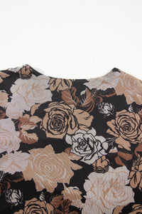 KaleaBoutique Stylish Floral Long Sleeve Asymmetric Ruffle Split Hem Mesh Dress - KaleaBoutique.com