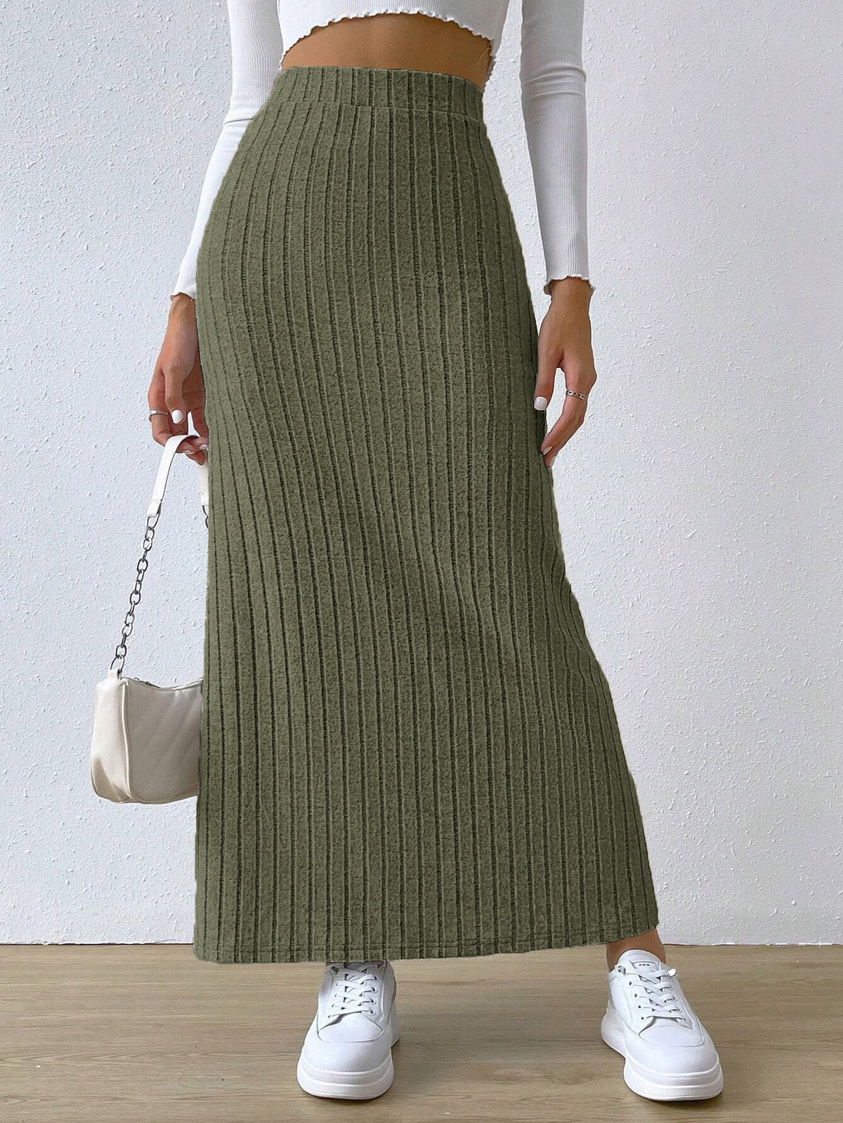 Spring Long Skirt High Waist Side Slit Slim Fit Knitted Women's Dress - KaleaBoutique.com