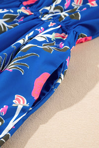Floral Puff Short Sleeve V Neck High Waist Maxi Dress - KaleaBoutique.com