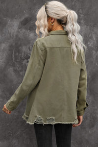 Raw Hem Distressed Denim Shirt Jacket - KaleaBoutique.com