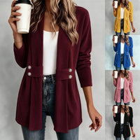Women's Open-Front Ribbed Cardigan with Button Tabs - KaleaBoutique.com