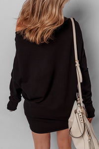 KaleaBoutique Stylish Asymmetric Neck Batwing Sleeve Shift Mini Sweater Dress - KaleaBoutique.com