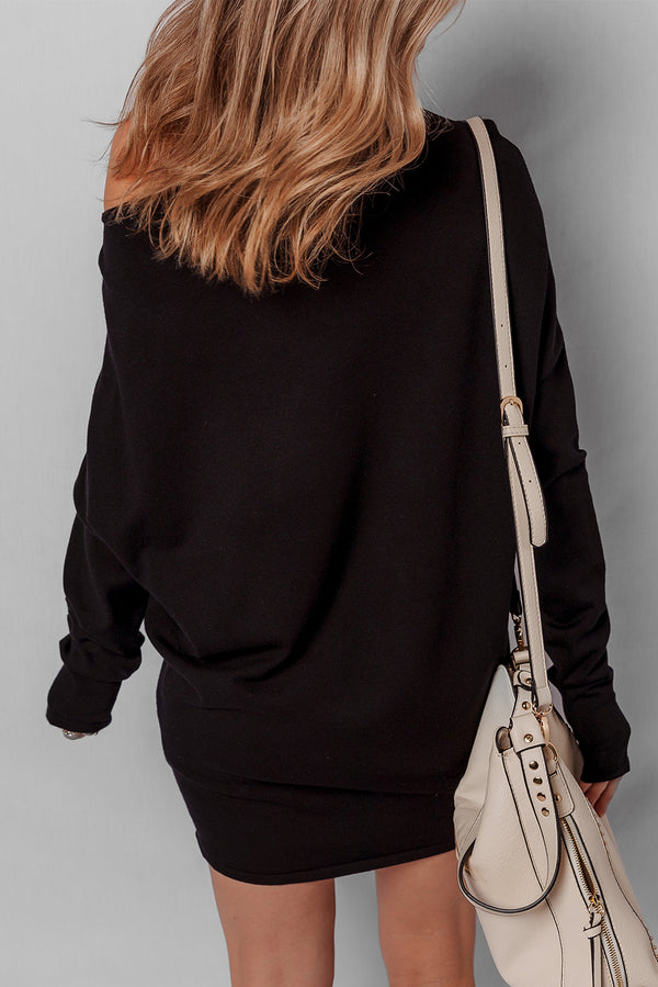 KaleaBoutique Stylish Asymmetric Neck Batwing Sleeve Shift Mini Sweater Dress - KaleaBoutique.com