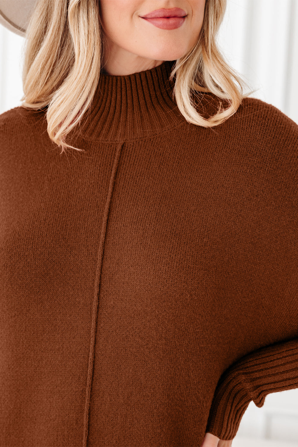 KaleaBoutique Stylish Ribbed High Neck Front Pockets Center Seam Shift Sweater Dress - KaleaBoutique.com