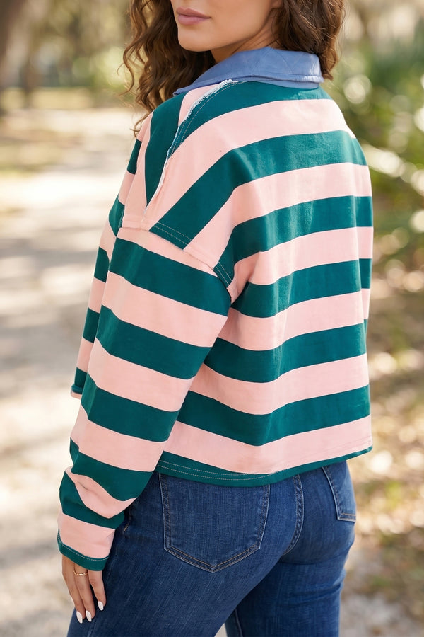 KaleaBoutique Stylish Quarter-Zip Metal Zipper Cover Stitch Hem Top - KaleaBoutique.com