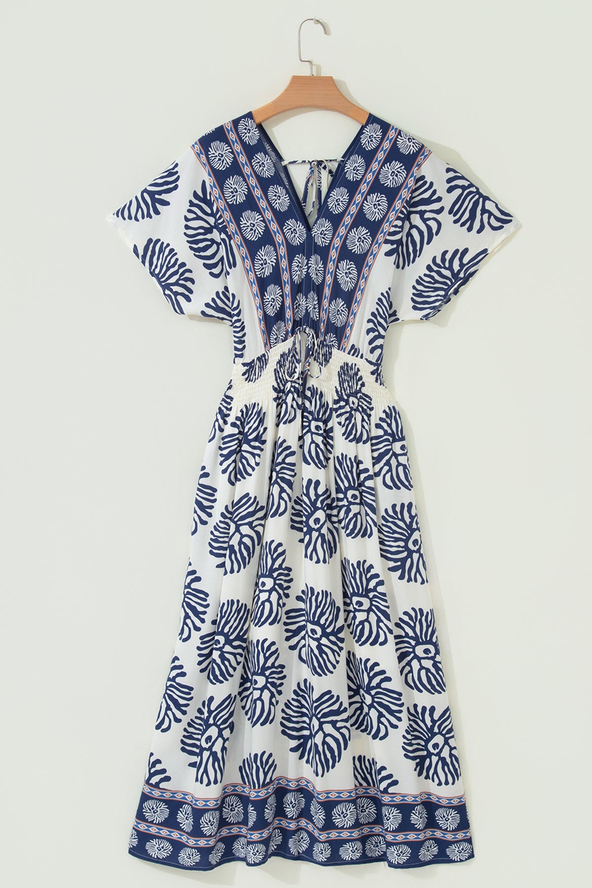 KaleaBoutique Comfortable Boho Floral Print Contrast Patchwork V Neck Dolman Maxi Dress - KaleaBoutique.com