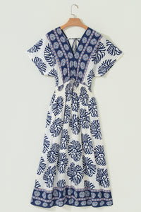 KaleaBoutique Comfortable Boho Floral Print Contrast Patchwork V Neck Dolman Maxi Dress - KaleaBoutique.com