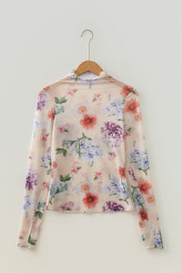 KaleaBoutique Stylish Floral Mesh Thumbhole Long Sleeve Slim Top - KaleaBoutique.com