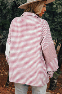 Houndstooth Color Contrast Textured Patchwork Loose Shacket - KaleaBoutique.com