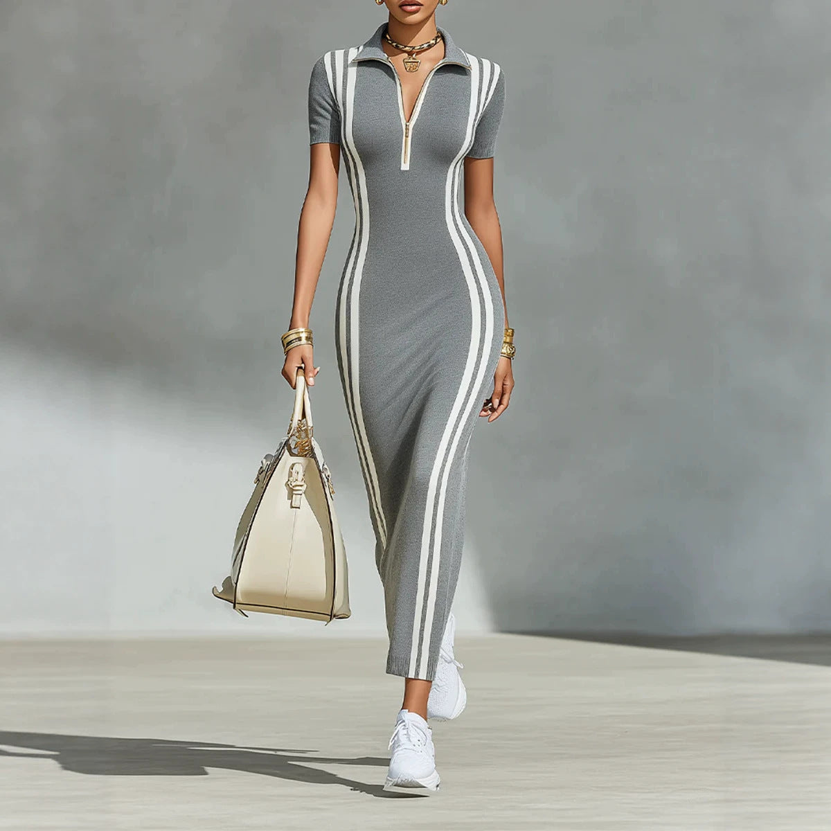 New Slim-fit White-striped Womens Dress - KaleaBoutique.com