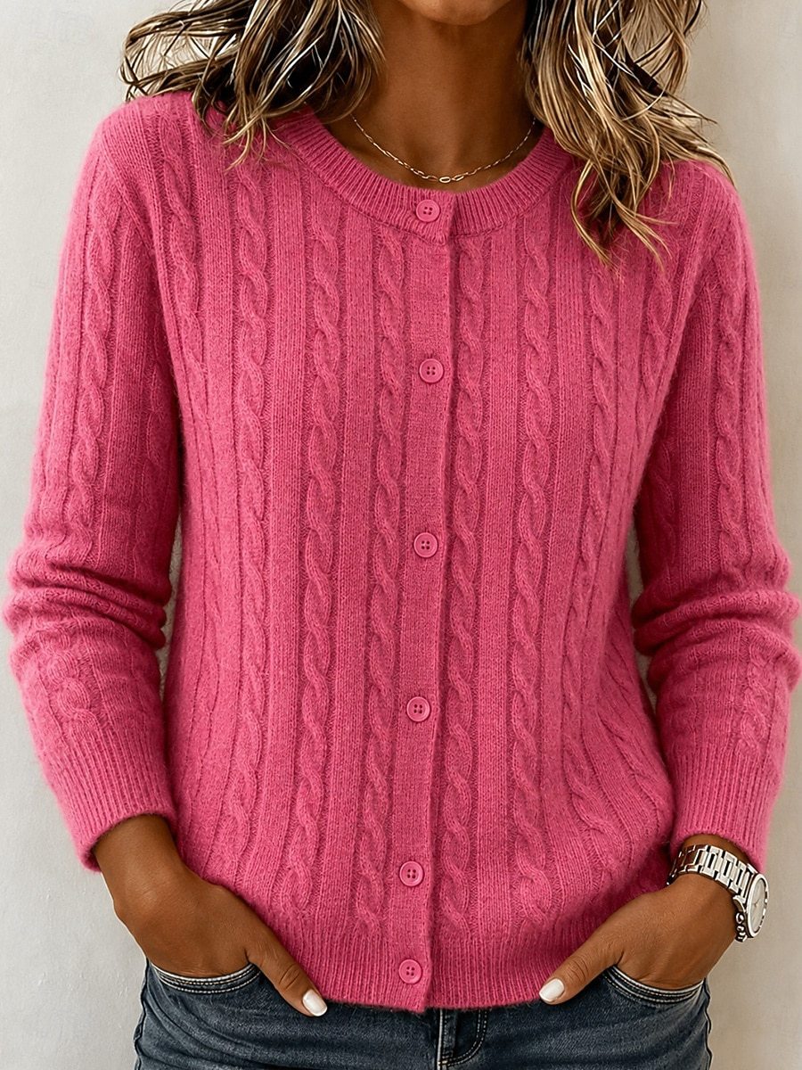 Women's Cable-Knit Round-Neck Button-Front Cardigan - KaleaBoutique.com