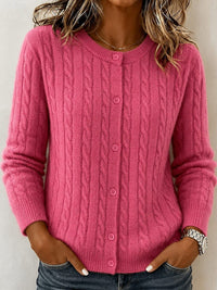 Women's Cable-Knit Round-Neck Button-Front Cardigan - KaleaBoutique.com