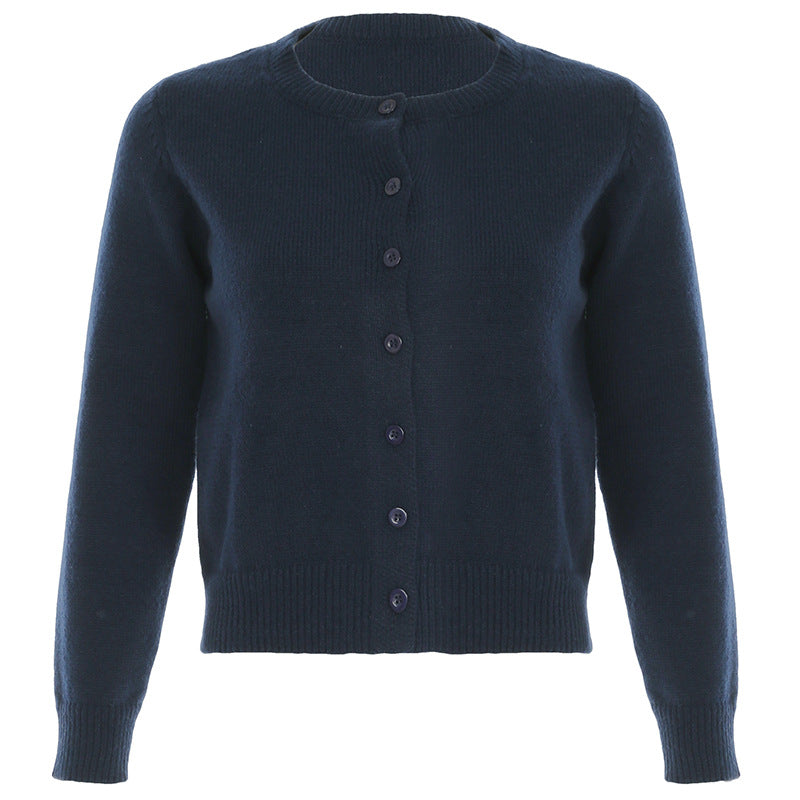 Women's Round-Neck Button-Front Cardigan with Ribbed Trim - KaleaBoutique.com