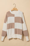 KaleaBoutique Checkered Side Slits Drop Shoulder Oversized Sweater - KaleaBoutique.com