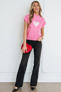 KaleaBoutique Stylish Valentine Heart Graphic Cropped Short Sleeve Sweater - KaleaBoutique.com