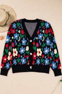 KaleaBoutique Stylish Floral Print V Neck Buttoned Short Cardigan Sweater - KaleaBoutique.com