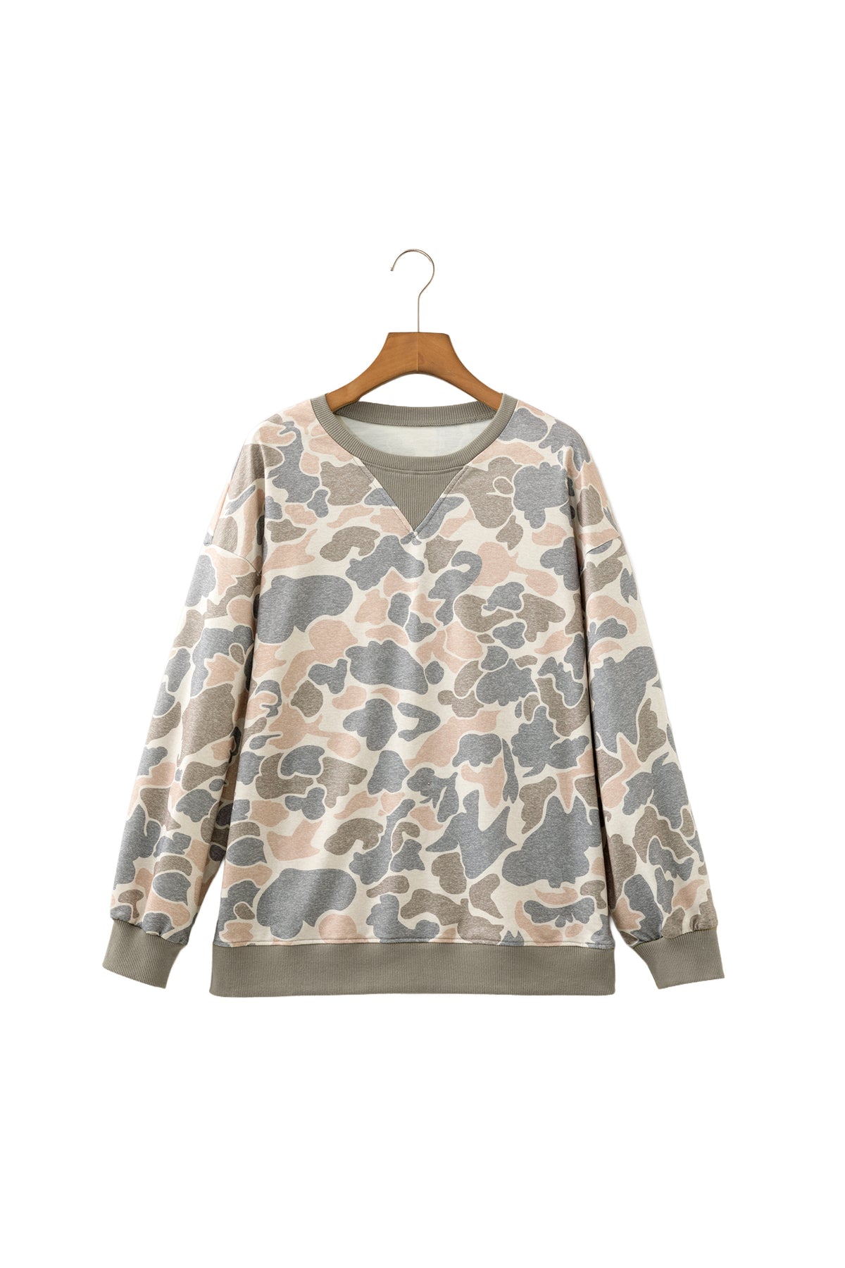 KaleaBoutique Stylish Camo Print Ribbed Trim Casual Pullover Sweatshirt - KaleaBoutique.com