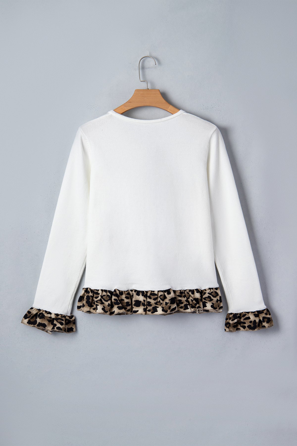KaleaBoutique Stylish Knitted Leopard Ruffle Patchwork Button Down Cropped Cardigan - KaleaBoutique.com