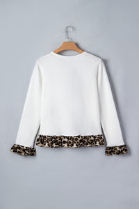 KaleaBoutique Stylish Knitted Leopard Ruffle Patchwork Button Down Cropped Cardigan - KaleaBoutique.com