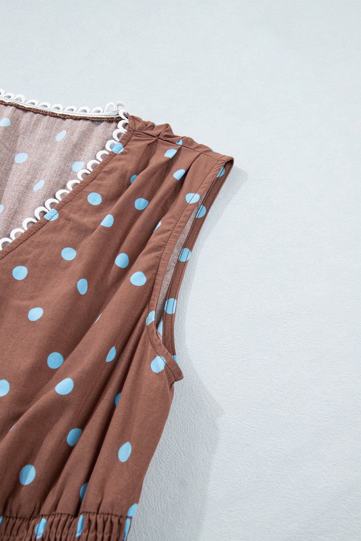 KaleaBoutique Stylish Polka Dot Print Contrast Trim V Neck Zip Up Sleeveless Dress - KaleaBoutique.com