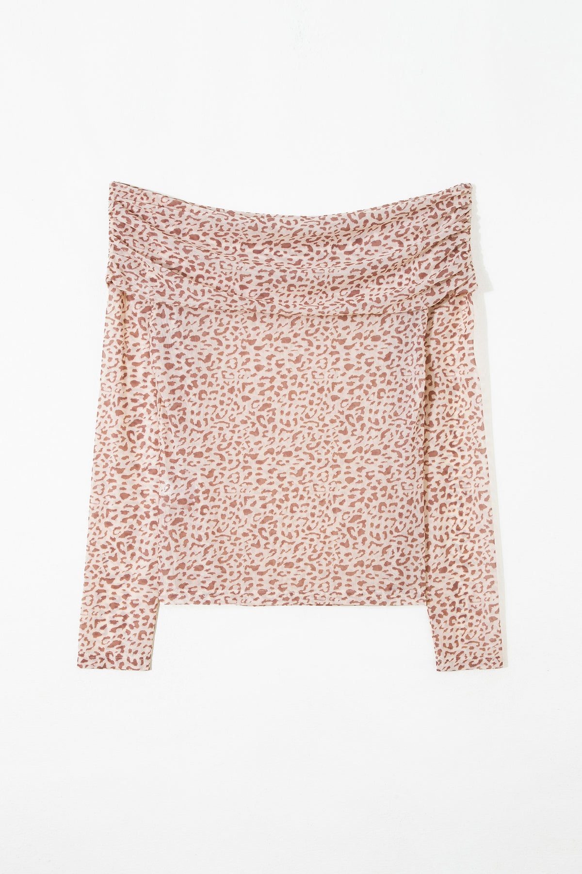 KaleaBoutique Stylish Leopard Print Foldover Off Shoulder Long Sleeve Mesh Top - KaleaBoutique.com