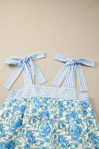 KaleaBoutique Stylish Floral Print Striped Patchwork Bow Knot Straps Mini Dress - KaleaBoutique.com