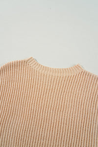 Cable Knit Drop Shoulder Side Slits Loose Sweater - KaleaBoutique.com