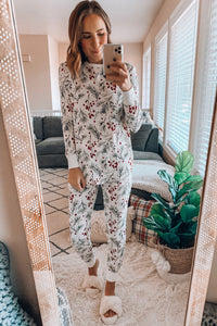 KaleaBoutique Stylish Holly Print Thermal Pullover Pants Lounge Set - KaleaBoutique.com