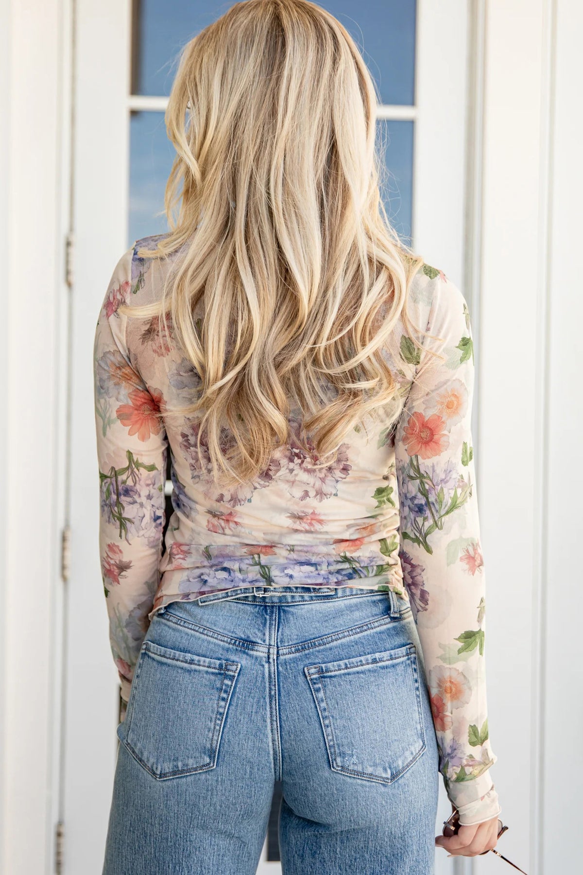 KaleaBoutique Stylish Floral Mesh Thumbhole Long Sleeve Slim Top - KaleaBoutique.com