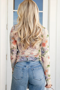 KaleaBoutique Stylish Floral Mesh Thumbhole Long Sleeve Slim Top - KaleaBoutique.com