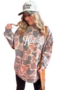 KaleaBoutique Camo Print Howdy Western Style Baggy Pullover Sweatshirt - KaleaBoutique.com